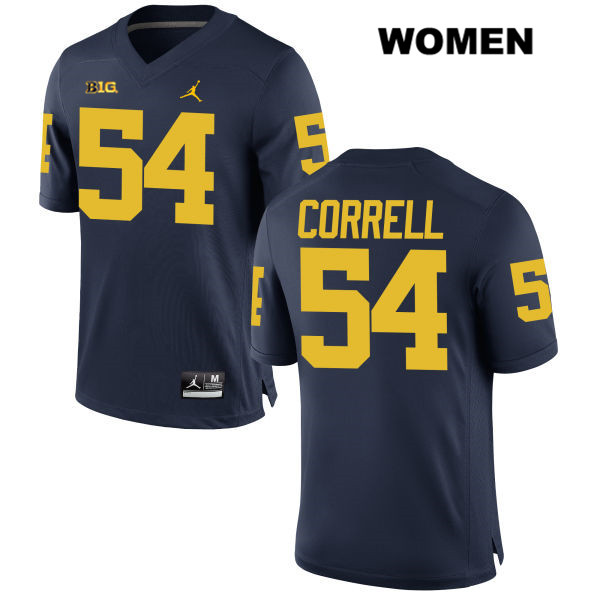 Women's NCAA Michigan Wolverines Kraig Correll #54 Navy Jordan Brand Authentic Stitched Football College Jersey UA25G31QK